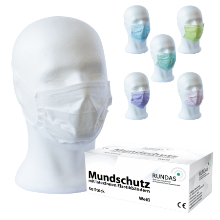 RUNDAS Mundschutz – 3-lagig, mit Elastikbändern, 50 Stück (02070)