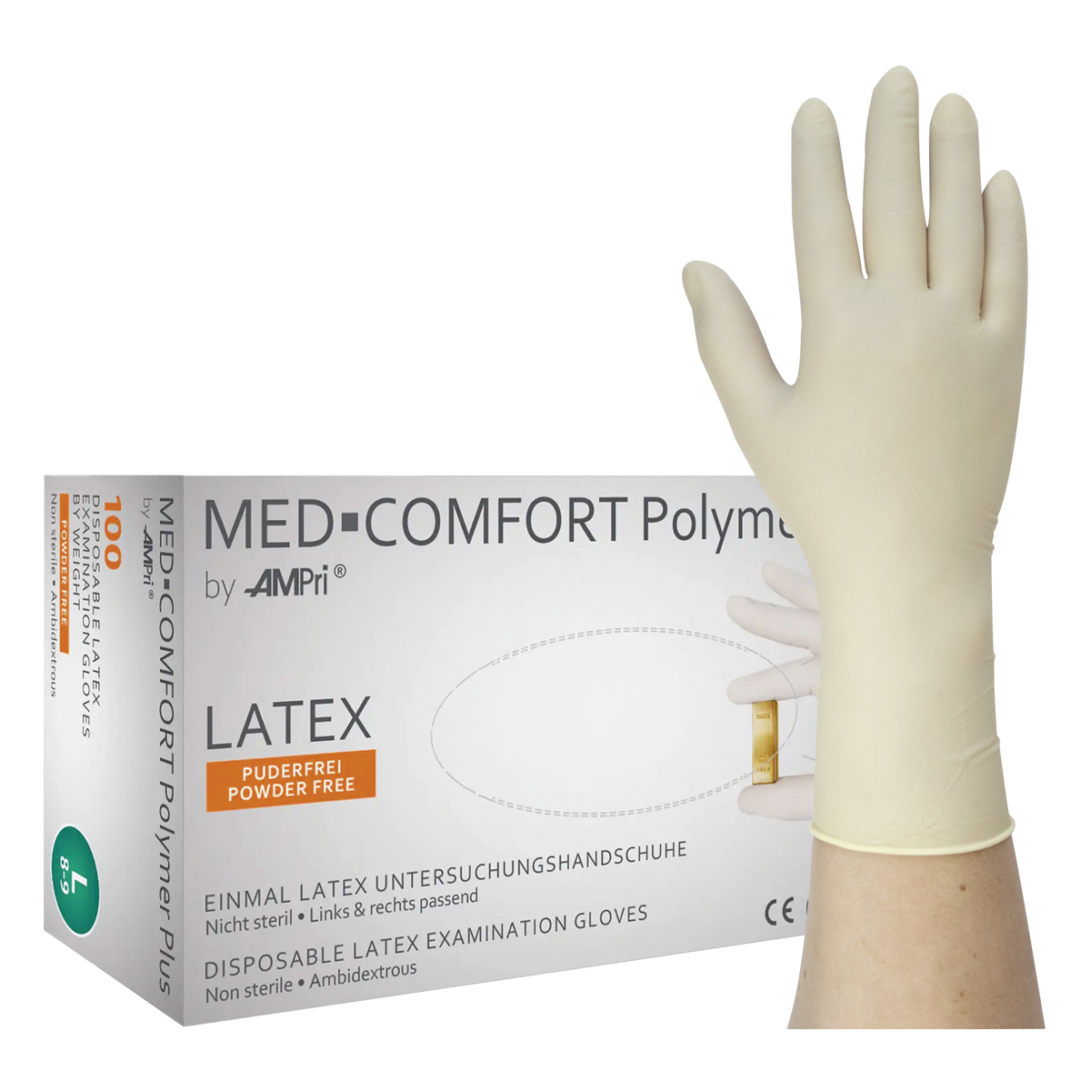 MED-COMFORT Polymer Plus - Latexhandschuhe, puderfrei, 100 Stück (01034)